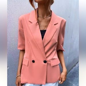 Double Button Half Sleeve Blazer, Coral Pink